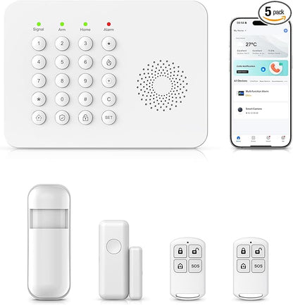 Home Security System with WiFi/4G Phone App Alerts Alarm System,Door Window Alarms Sensors,Motion Sensors,Remote,NO Monthly Fees Auto Alarm Dial Easy to Install,for Apartment,Garage,Warehouse