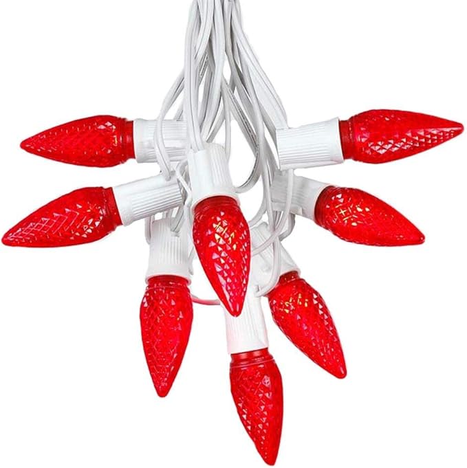 Novelty Lights 25 Foot C9 LED Outdoor Lighting Patio Christmas String Light Set, Red, White Wire, 25 Bulbs