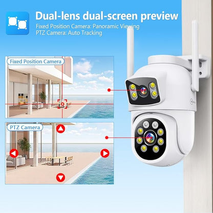 MOVOLS Wireless Security Camera 5G/2.4G WiFi 4MP Dual Lens Camera,2K HD PTZ Dome Cameras with Color Night Version, Motion Detection