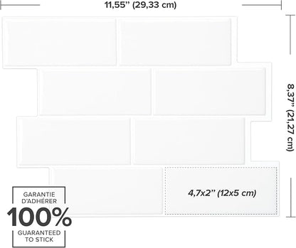 Smart Tiles Peel and Stick backsplash, Subway Pure White, 11.55"x8.38" | Pack of 5 (2.8 sq ft), Glossy, Heat/Moisture Resistant, Low VOC, Kitchen/Bathroom, Renter Friendly, Made in Canada