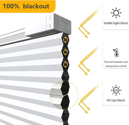 Motorized Cellular Shades Cordless Blackout Rechargeable Window Shades with Remote for Privacy Protection Smart Home Electric Curtains Automatic Honeycomb Blinds for Windows, 34" x 48", White