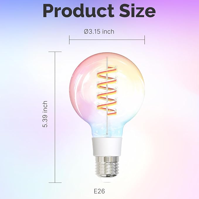 MOES Smart G80 Edison LED Light Bulbs, Color Changing WiFi G25 Smart Bulbs, 2700K-6500K CW& RGB Dimmable, Smart Life Remote Control, Work with Alexa/Google Home, 470lm 5W (40W Equivalent) 2 Pack