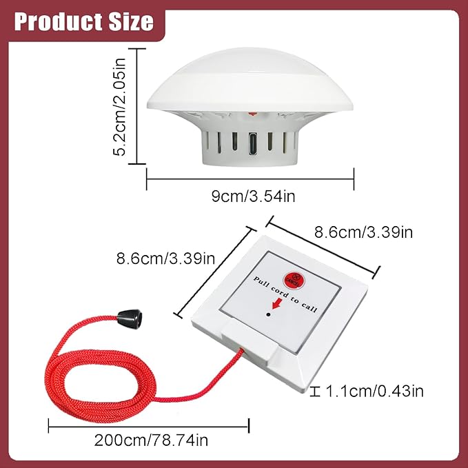 Wireless Emergency Call Button for Elderly, Bathroom Pull Cord Alarm with Strobe Light, 1 Pager Receiver 1 Help Button, Medical Alert System for Seniors, Disabled, Patients, Caregivers