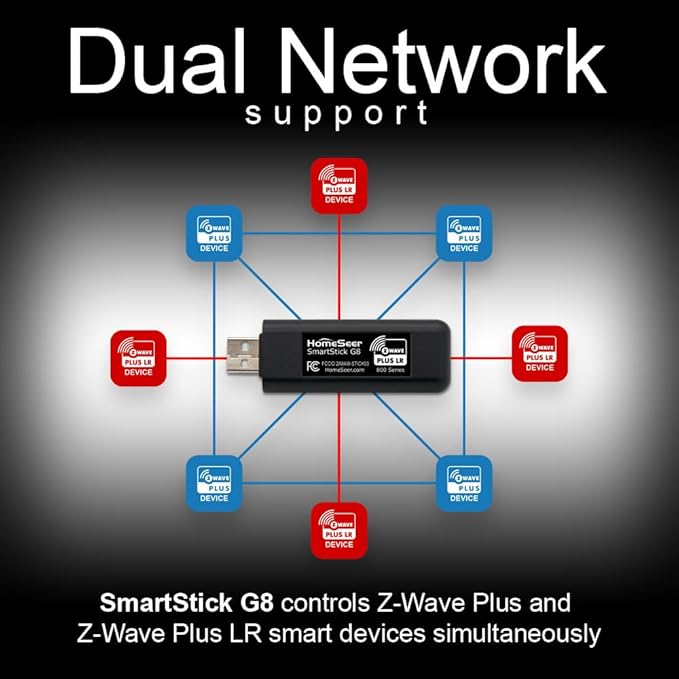 HomeSeer Z-Wave USB Interface/Radio/Dongle (SmartStick G8), 800 Series Mesh & Long Range Z-Wave Technology, Compatible with HomeSeer, Home Assistant, OpenHAB