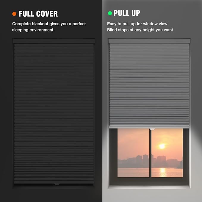 Changshade Custom Blinds Cellular Shades Blackout Cordless for Indoor Windows, Honeycomb Blind Room Darkening Black Out Shade for Bedroom, Bathroom, Nursey, Heat Sun Light Blocking Easy Install,White