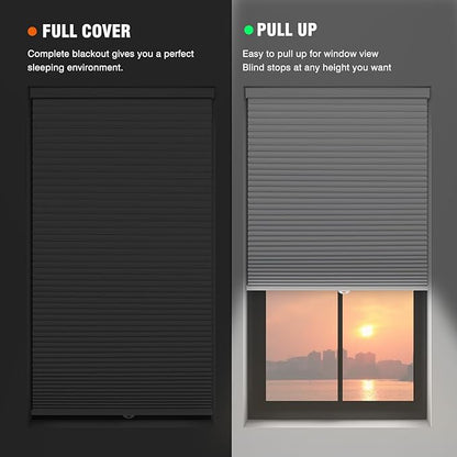 Changshade Custom Blinds Cellular Shades Blackout Cordless for Indoor Windows, Honeycomb Blind Room Darkening Black Out Shade for Bedroom, Bathroom, Nursey, Heat Sun Light Blocking Easy Install,White