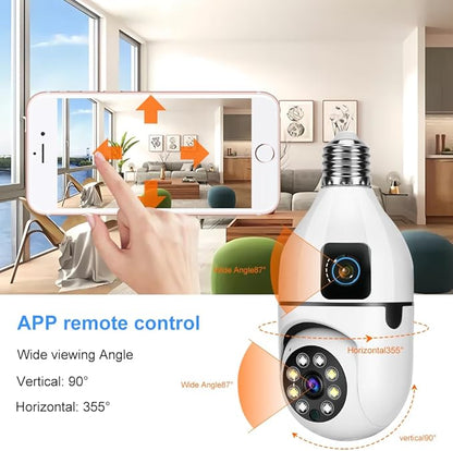 6MP Dual-Lens Light Bulb Security Camera, TUYA Indoor 360° Pan/Tilt WiFi Cam with Auto Tracking, Color Night Vision, Motion Alerts, 2-Way Audio, Pet/Baby Monitor, E27 Socket