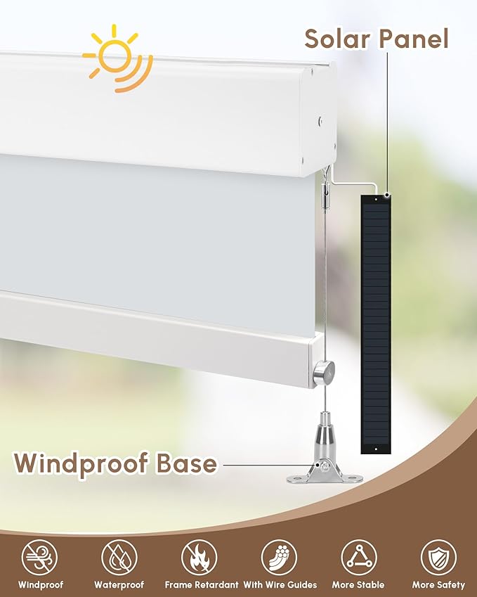 Kincmo Motorized Outdoor Shades for Patio Porch, Custom Outdoor Motorized Blinds with Remote, Waterproof & Windproof Patio Shades Work with Apple Home,Alexa,Google (0% Openness White Grey)