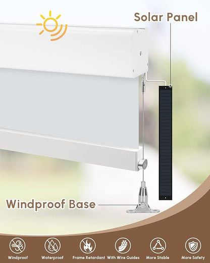Kincmo Motorized Outdoor Shades for Patio Porch, Custom Outdoor Motorized Blinds with Remote, Waterproof & Windproof Patio Shades Work with Apple Home,Alexa,Google (0% Openness White Grey)