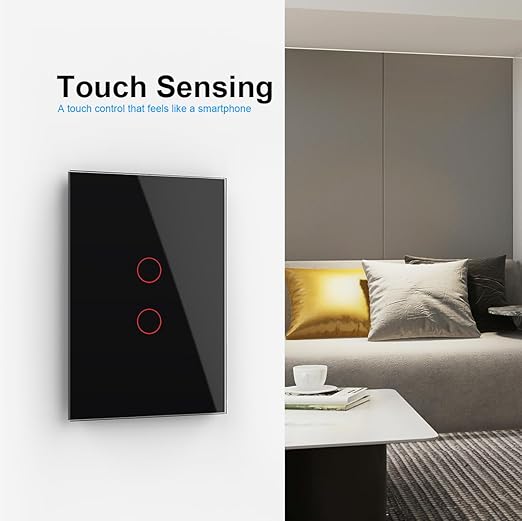 LIVOLO WiFi Touch Wall Switch for Smart Home, Compatible with Alexa & Google Home, Neutral Wire Required, 2 Gang, Tempered Glass Panel, (Black)