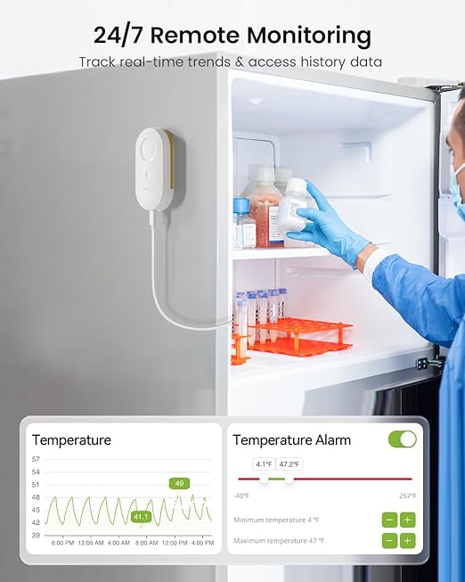 MOCREO WiFi Thermometer Freezer Alarm, Email Alert, App Notification, Data Record Export, No Subscription Fee, 2 Remote Wireless Temperature Sensors for Refrigerator, Freezer, Hot Tub