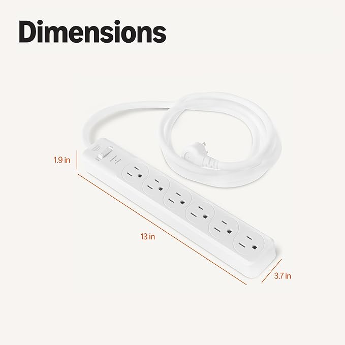 Amazon Basics Surge Protector Power Strip, 6-Outlet, 790 Joules, 6ft Extension Cord, Safety Shutters, White