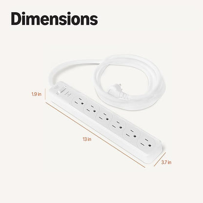 Amazon Basics Surge Protector Power Strip, 6-Outlet, 790 Joules, 6ft Extension Cord, Safety Shutters, White
