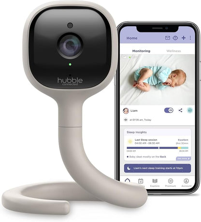 Hubble Connected AI Vision 5-in-1 2K UHD Baby Monitor with AI Alerts, True Cry Detection, Sleep Insights, Nightlight & Smart Soother, Flexible Mount, Dual-Band Wi-Fi (5 & 2.4 GHz)