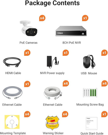 Anlapus 8CH 5MP PoE NVR Security System, 4 x 3MP Audio IP Camera, 500GB HDD