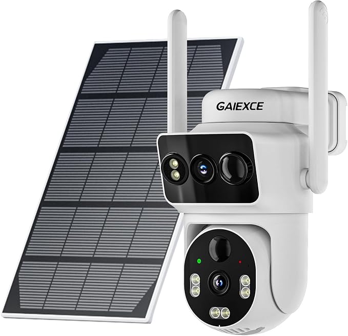 Solar Dual Lens Security Cameras Wireless Outdoor, Work with Home Dual Lens Security Camera System, 2.4G & 5G WiFi 4MP Colorful Night Vision PIR Two-Way Audio PT 360°