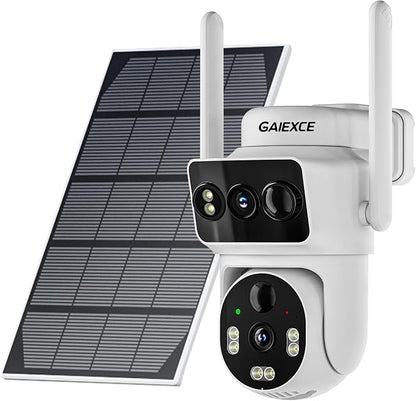 Solar Dual Lens Security Cameras Wireless Outdoor, Work with Home Dual Lens Security Camera System, 2.4G & 5G WiFi 4MP Colorful Night Vision PIR Two-Way Audio PT 360°