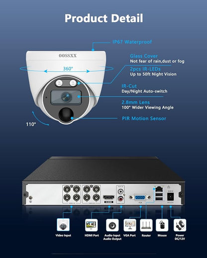 4K HD-Analog Wired Security Camera System 8 Dome CCTV Cameras 1TB HDD