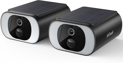 ieGeek S1 2-Pack Solar Security Cameras Wireless Outdoor, 2K 2.4Ghz WiFi Home Surveillance Camera with Embedded Solar Panel, AI Motion Sensor, Smart Alarm, Color Night Vision, Works w/Alexa