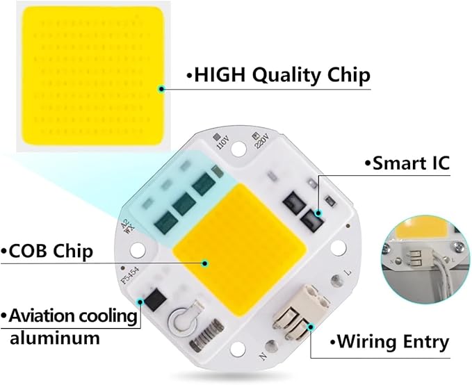 3pcs 50W 70W 100W COB LED Chip 220V 110V Smart IC No Need Driver DIY Flood Light Spotlight High Power 54mm LED Matrix COB Chip F5454(50W,220V_Warm White)