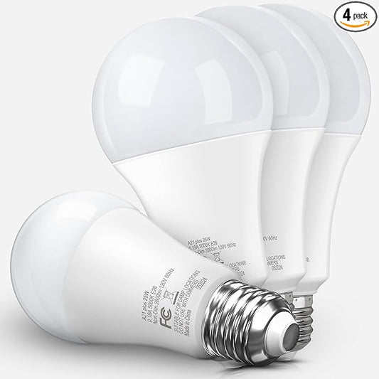 Super Bright LED Light Bulb, A21 25W High Output LED Bulbs 200-250 Watt Equivalent, 3050 Lumens, 5000K Daylight White E26 Porch Light Bulb, Perfect for Garage, No Flicker for Home Lighting, 4 Pack