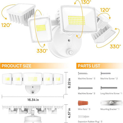 Onforu 120W 12000LM Dusk to Dawn Outdoor Lighting,5 Heads Flood Lights Outdoor,6500K Super Bright Automatic Outdoor Lighting,IP66 Waterproof Hardwired LED Security Lights for Garage,Yard,Outside