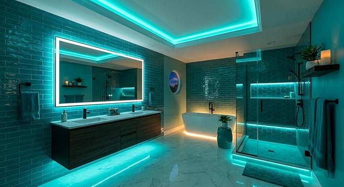 Teal 10 Foot Led Lights Strip Indoor Rope Lights Easy DIY Cuttable Strip Lights for Room Bathroom Living Room Kitchen Ceiling Wall Vanity Mirror Decor