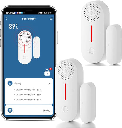 WiFi Door Window Sensor Alarm: Smart Door Sensor, Magnetic Contact Sensor Wireless for Home Security Burglar Alert, 90db Alarm & App Notification, Door Open Sensor Compatible with Alexa (2-Pack)