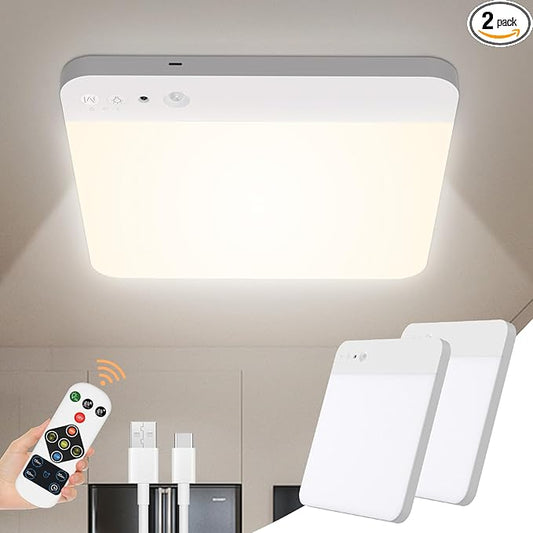 WhitePoplar Rechargeable Motion Sensor Ceiling Light with Remote - Magnetic Wireless Closet Lights, 400LM Closet Lights Motion Sensored Indoor for Bathroom Closet Pantry Porch and Hallways 2Pack