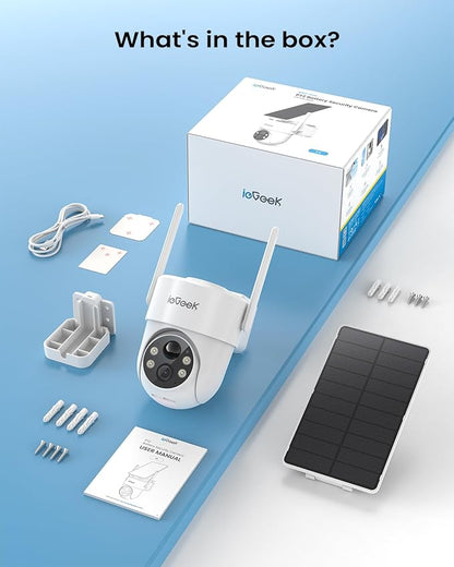 ieGeek 2 Pack S5 Solar Security Camera Wireless Outdoor – 2K 3MP WiFi Camera with Removable Solar Panel, 360° Pan Tilt, Color Night Vision, AI Detection, 2-Way Audio, IP65 for Home Security