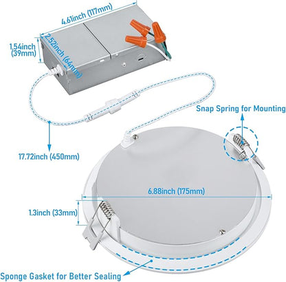 TORCHSTAR 12-Pack 6 Inch 5CCT LED Recessed Lighting, CRI 90, 2700K3000K3500K4000K5000K Selectable, Dimmable 1000lm Brightness Slim LED Downlight, ETL Listed