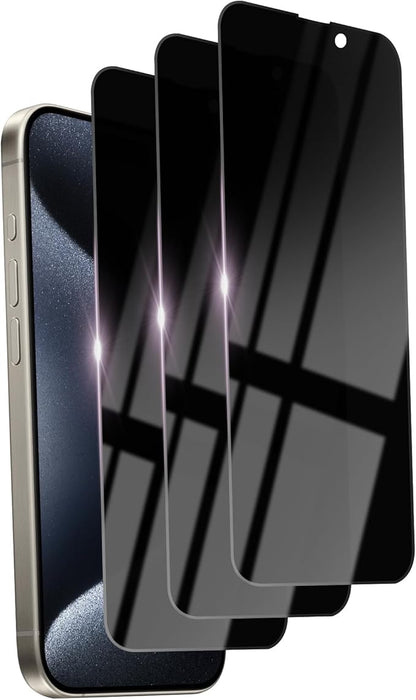 3 Pack Privacy Screen Protector for iPhone 15 Pro Tempered Glass 6.1inch Private Saver Anti-Spy Eye Protection Anti-Scratch Full Coverage