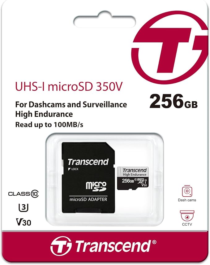 Transcend 256GB 350V(uSD Card), Micro SD, Memory Card, U3, Full HD, Up to 100MB/s, for Camera and Drones - TS256GUSD350V