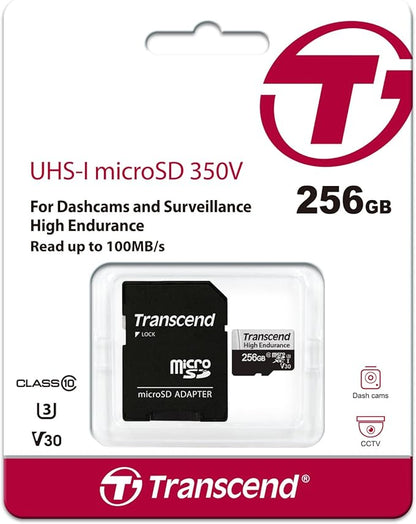 Transcend 256GB 350V(uSD Card), Micro SD, Memory Card, U3, Full HD, Up to 100MB/s, for Camera and Drones - TS256GUSD350V