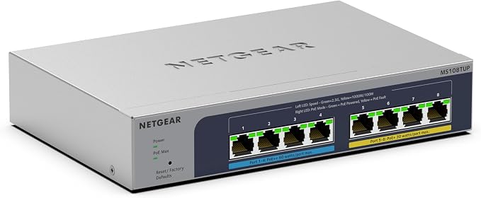 NETGEAR 8-Port Multi-Gigabit PoE Ethernet Smart Managed Switch (MS108TUP) | With 4 x 2.5G Ultra60 PoE++ and 4 x 2.5G PoE+ Ports @ 230W, Optional Insight Cloud Management, Desktop or Wall Mount