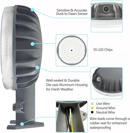 Owleye 6000LM Dusk to Dawn Outdoor Lighting LED Barn Light Security Lights, 42W 4000K Daylight, AC 110-240V, ETL Listed, Waterproof Outside Lights for Yard Warehouse Garage