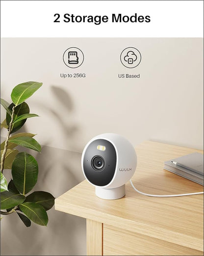 WUUK Security Camera, 4MP Indoor/Outdoor Wired Camera, Face Recognition, Color Night Vision & Spotlight, No Monthly Fee, Magnetic Mount, 2.4 GHz WiFi Only, Compatible with Amazon Alexa and Google Home