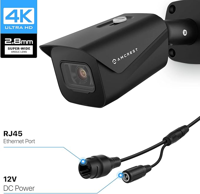 Amcrest 4K Security Camera System w/ 4K 8CH PoE NVR, (4) x 8-Megapixel IP67 Weatherproof Metal Bullet POE IP Cameras, 2.8mm Lens, Pre-Installed 2TB Hard Drive, NV4108E-IP8M-2496EB4-2TB (Black)