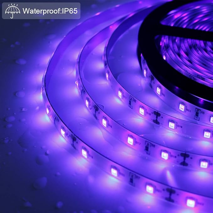 LightingWill Super Bright 60W LED UV Black Light Strip, Waterproof Blacklights 5M/16.4ft 3528SMD 300LED Ultraviolet Light for Party Night Fishing with 12V 5A Power Supply
