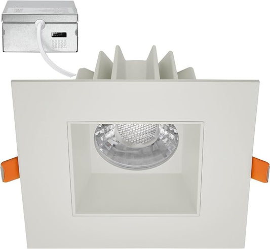 Maxxima 4 in. Ultra-Thin Recessed Anti-Glare LED Downlight, Canless IC Rated, 5 Color Temperature Selectable 2700K/3000K/3500K/4000K/5000K, Dimmable Square Stone Gray Trim, 90 CRI
