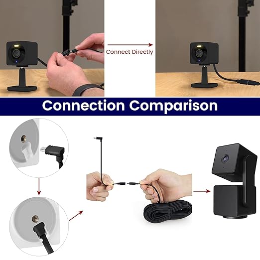 50ft Power Cord for Wyze Cam v4, Wyze Cam Pan v3, Wyze OG, Wyze v3 Pro Security Cameras - 15m Long Flat Extension Micro USB Charging Cable with L-Shaped Short Adapter and 18W Fast Charger, Black