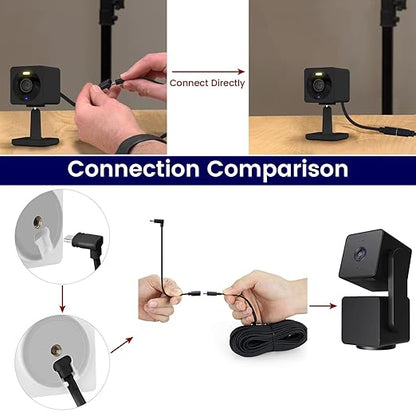 2-Pack 30ft Power Cable for Wyze Cam v4,Wyze Cam Pan v3,Wyze OG,Wyze Cam v3 Pro Security Cameras - 9m Long Flat Extension Micro USB Charging Cord with L-Shaped Short Adapter & 18W Fast Charger, Black