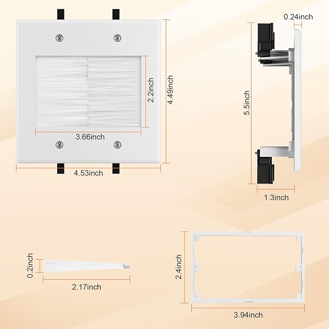 in Wall Cable Concealer Kit with Brush Wall Plate,Recessed Outlet Box,9ft Cord,2 Gang Pass Through Wire Hider for TV Cable Management,HDMI Cables and Home Theater Systems