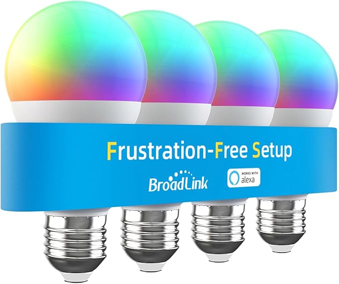 Broadlink Smart Light Bulbs, Frustration-Free Setup (FFS) Works with Alexa Only, BLE Mesh, 9W 800LM Color Changing A19 E26 LED (4-Pack)