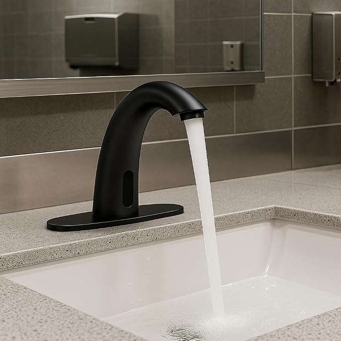 Touchless Bathroom Sink Faucet - Automatic Motion Sensor - Battery Operated for Commercial Lavatory Bathroom, Matte Black
