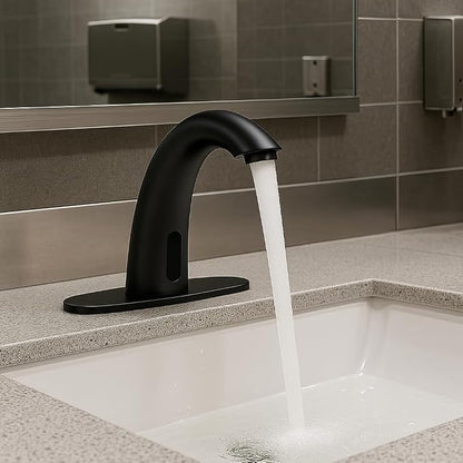 Touchless Bathroom Sink Faucet - Automatic Motion Sensor - Battery Operated for Commercial Lavatory Bathroom, Matte Black