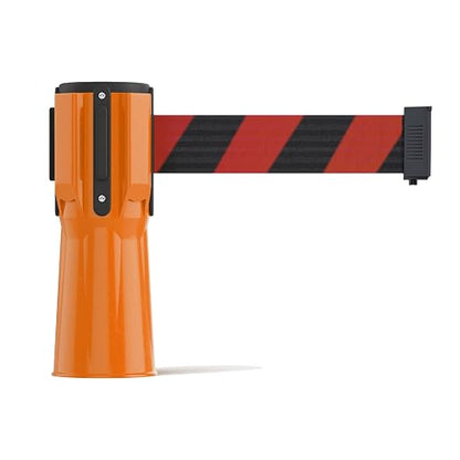 Trafford Industrial 11 Ft. Cone-Mounted Retractable Belt Barrier Orange Case with Black and Red Diagonal Belt