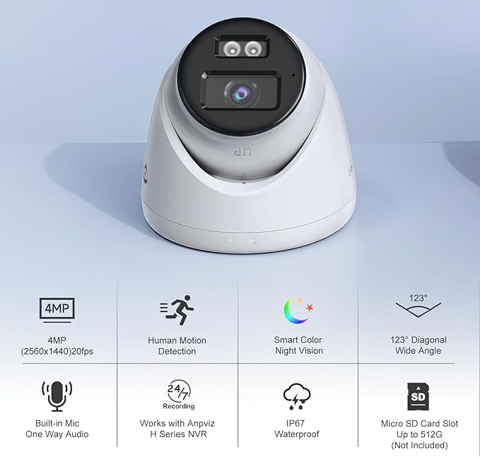 Anpviz 4MP Wired PoE IP Camera with Mic, Turret IP Security Camera Outdoor Indoor, Smart Dual Light Color Night Vision, AI Human Motion Detection, 2.8mm Lens, IP67 Waterproof, IPC-D3E43WD-S (H Series)