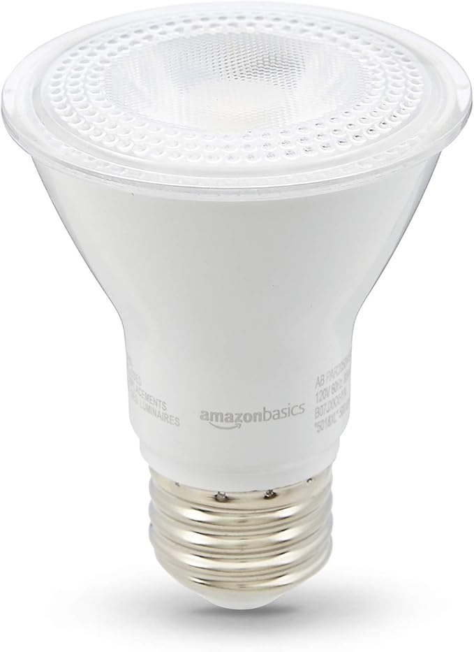 Amazon Basics PAR20 LED Light Bulb, 50W Equivalent, 7W Energy Efficient, E26 Standard Base, Warm White 3000K, Dimmable, 10,000 Hour Lifetime, 6-Pack