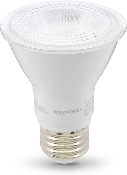 Amazon Basics PAR20 LED Light Bulb, 50W Equivalent, 7W Energy Efficient, E26 Standard Base, Warm White 3000K, Dimmable, 10,000 Hour Lifetime, 6-Pack